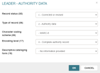 Authority record, editing the Leader