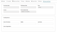 Item Record workform, Source and Donor