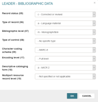 Leader - Bibliographic Data dialog.