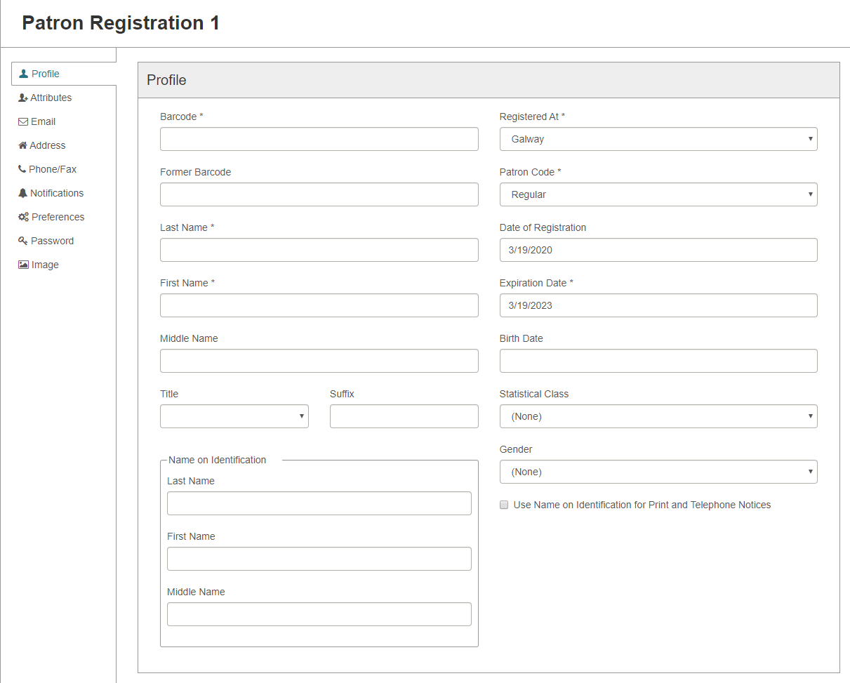 Patron Registration workform