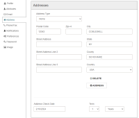 Patron Registration screen, Addresses section.