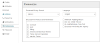 Patron Registration page, Preferences section.