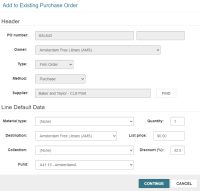 Add to Existing Purchase Order dialog.