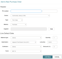Add to New Purchase Order dialog.