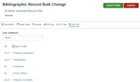 Bibliographic Record Bulk Change workform, 008 Tag tab.