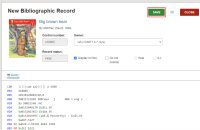New Bibliographic Record workform, Save button.