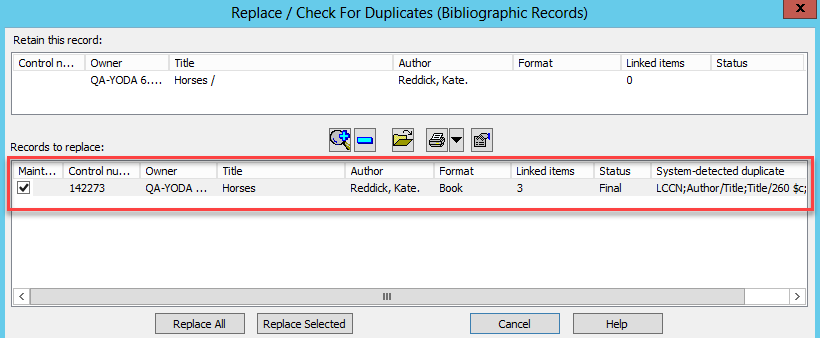 Detect duplicate or replace bibliographic records