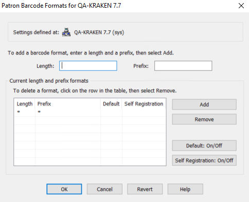 Patron Barcode Format dialog