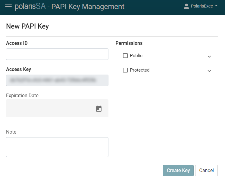 New PAPI Key Dialog