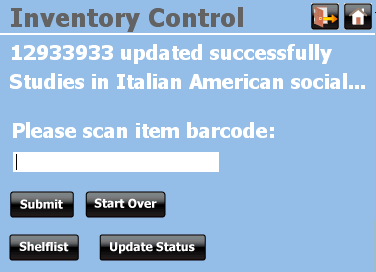 Inventory Control success screen
