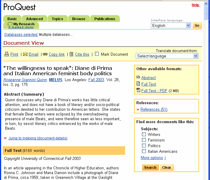 Full text from ProQuest target resource