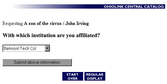 Institutional Affiliation display for requesting a title