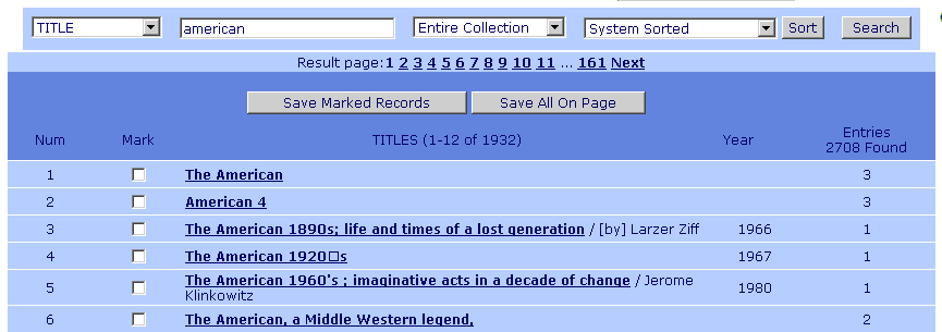 Example of Title Index Browse