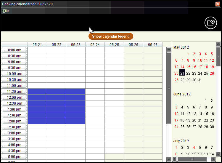 Example item calendar