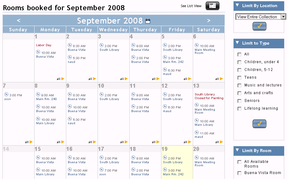 Using The Room Calendar