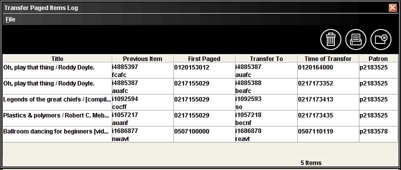 Transfer Paged Items log