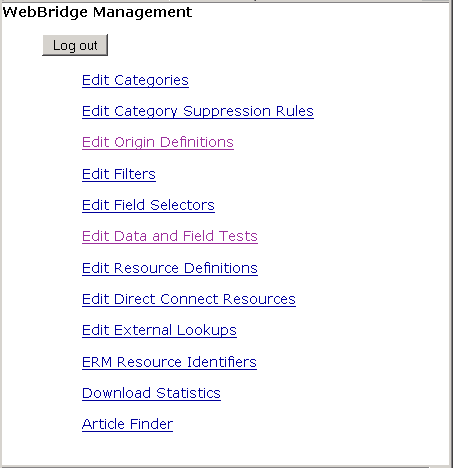 WebBridge Management menu