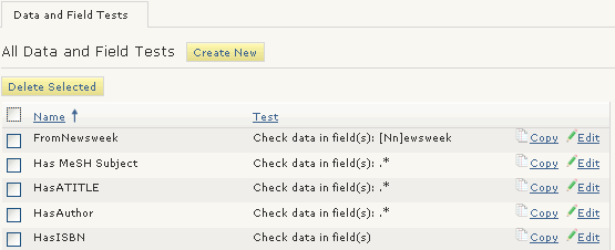 Data and Field Tests tab