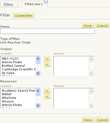 Filters (new) tab